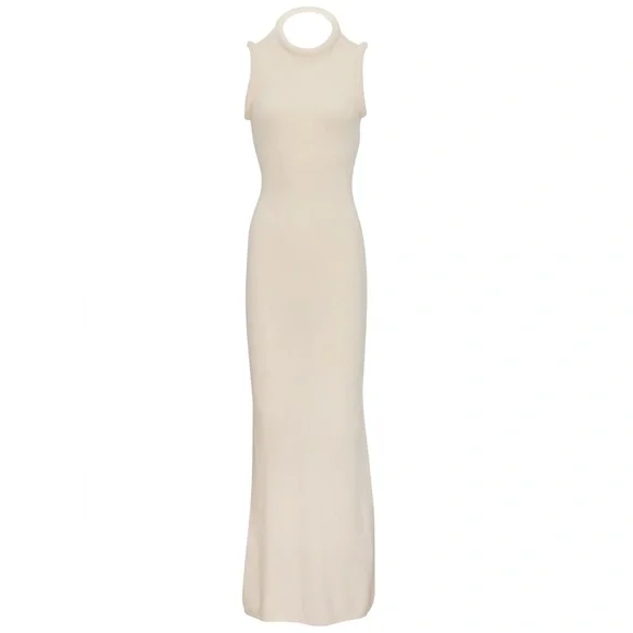 NEW Aya Muse Aura Ivory Cream Silk Wool Cashmere Sleeveless Dress Large - Picture 4 of 15